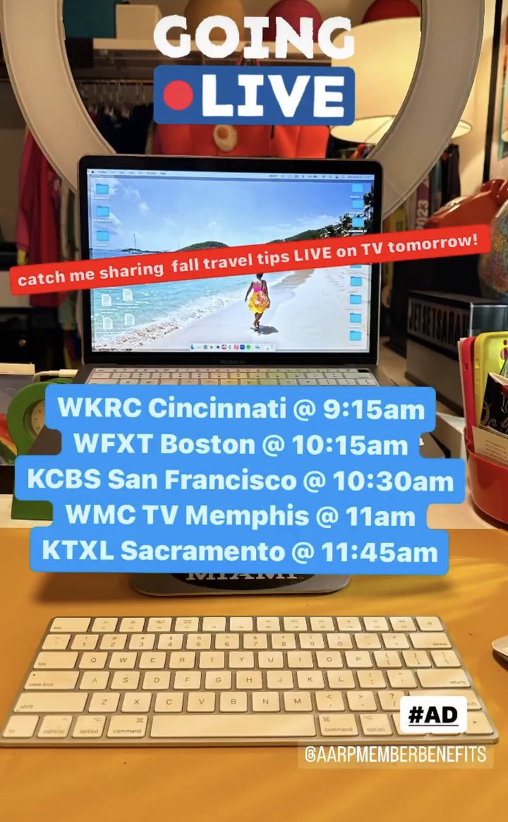JetSetSarah's tweet image. I’ll be sharing fall #traveltips LIVE tomorrow on these stations across the country. Hope you’ll tune in! #JetSetSarah @AARPMemBenefits