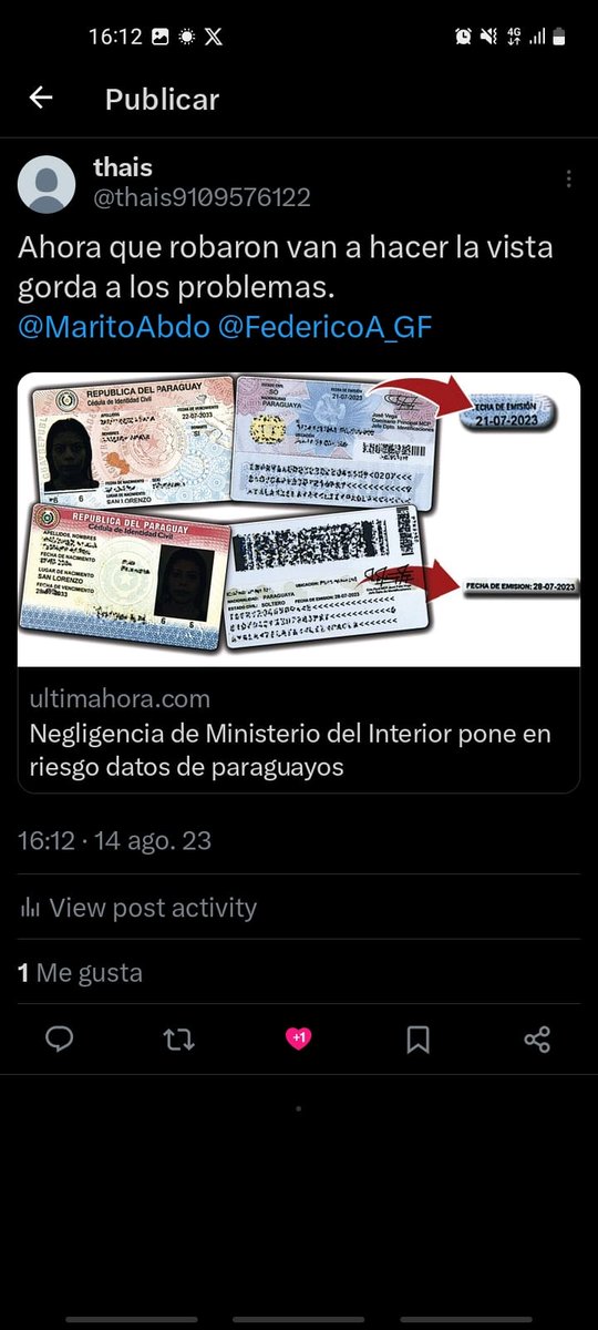 Cynth1a2608's tweet image. Negligencia del ministerio del Interior pone en riesgo datos de paeaguayos
@FedericoA_GF 
@MaritoAbdo