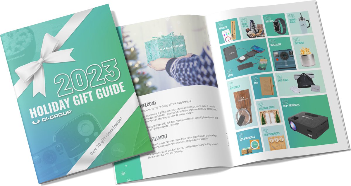 ThinkCIGroup's tweet photo. Ready or not… Here come the holidays! 🎁 Check out our new Holiday Gift Guide for 70+ ideas to gift to your employees, clients and partners this holiday season: https://t.co/vA3zTXyYNu https://t.co/lnqBeIFtEw