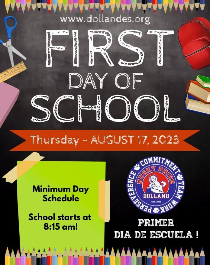 We're back HUSKIES! See you Thursday for minimum day! 8:15 am - 1:00 pm #BacktoSchool2023