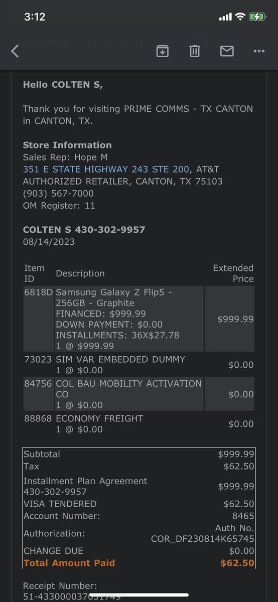 CSherwood's tweet photo. @ATTHelp I DM'd you folks back in May, still getting these emails . Please stop sending me Colton's personal info. I don't want it. I have called, emailed and DM-ed AT&amp;T repeatedly and it won't stop. https://t.co/UMDZ8vMnNf