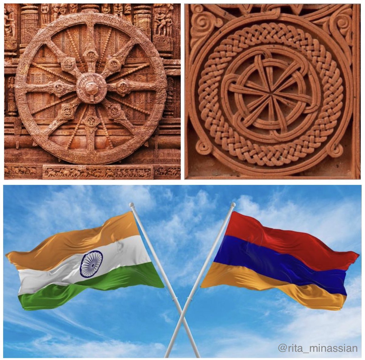 rita_minassian's tweet photo. Sharing common auspicious symbols of eternity surely helped our brotherly nations to build durable, unbreakable historical ties.
On this #AzadiKa , a Happy Independence day India!
Jay Hind, Jay Armenia 🇮🇳 🇦🇲
Armenian symbol 📷 courtesy: @lianna_armenian
#AzadiKaAmritaMahotzav #Dharma #DharmaChakra #India #Armenia #hindustan