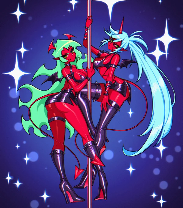 Got to draw everyone's fave red demons! Scanty & Kneesocks