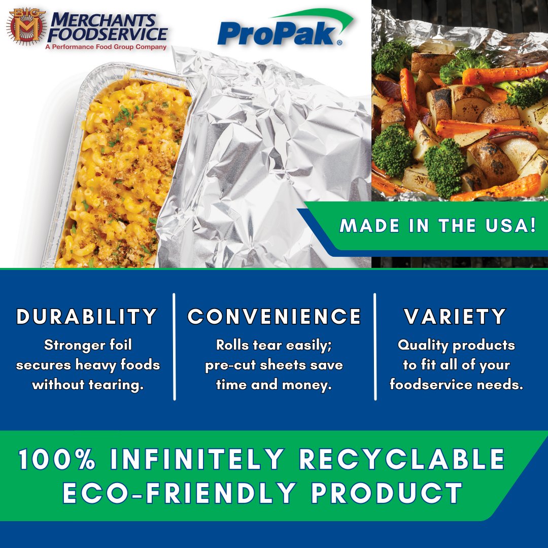 MerchantsFS's tweet photo. Our ProPak premium foil has the durability and reliability in the kitchen for all of your cooking, serving and storing needs!
#BigM #ProPak #Foodservice #Foil #KitchenSupplies #RestaurantSupplies #CookingSupplies https://t.co/fTtuWtMNfW