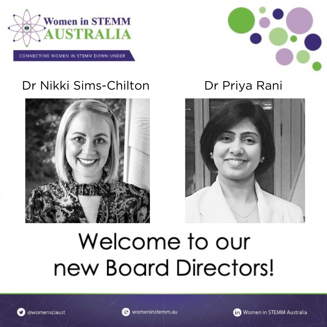 ANNOUNCEMENT: Women in STEMM Australia welcomes two new board directors: 

Dr Nikki Sims-Chilton an experienced research, communication & engagement specialist

Dr Priya Rani an experienced STEM Ambassador, Artificial Intelligence & digital health researcher

#womeninSTEMM