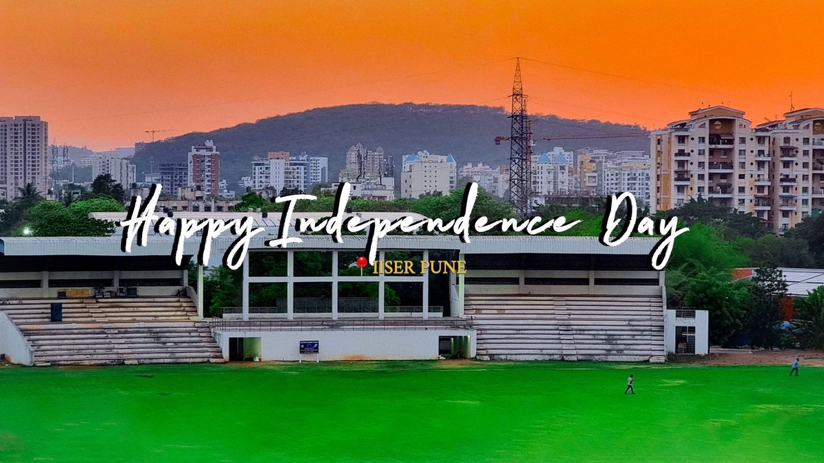 Prashant_iiserp's tweet image. Let us take a moment to extend our wishes for a sense of freedom that has been attained through the sacrifices of many. Happy Independence Day! This image of @IISERPune ground was captured on a serene summer evening, beautifully reflecting the tricolor hues of the Indian flag.