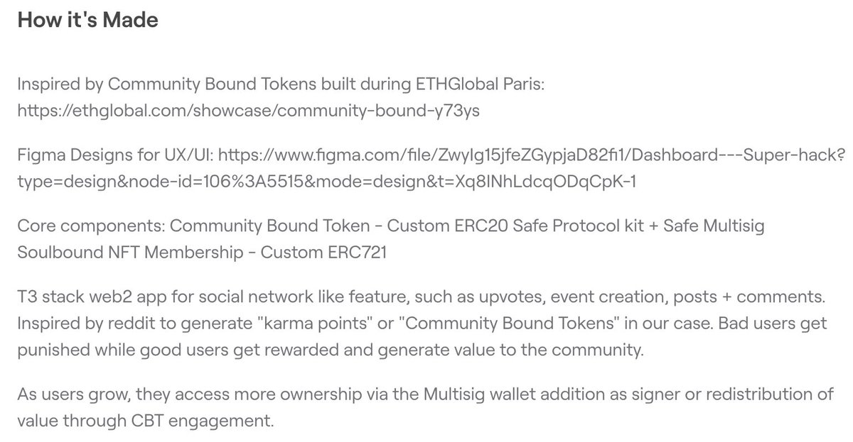 a team who submitted an <a href="/ETHGlobal/">ETHGlobal</a> project to the Superhack used CBTs for their idea!

we’re super happy to see more and more teams and communities getting inspired and excited about our project

thanks a lot <a href="/0xAMC/">am</a> <a href="/elcristiancamil/">Cristian Camilo</a> ⚡️