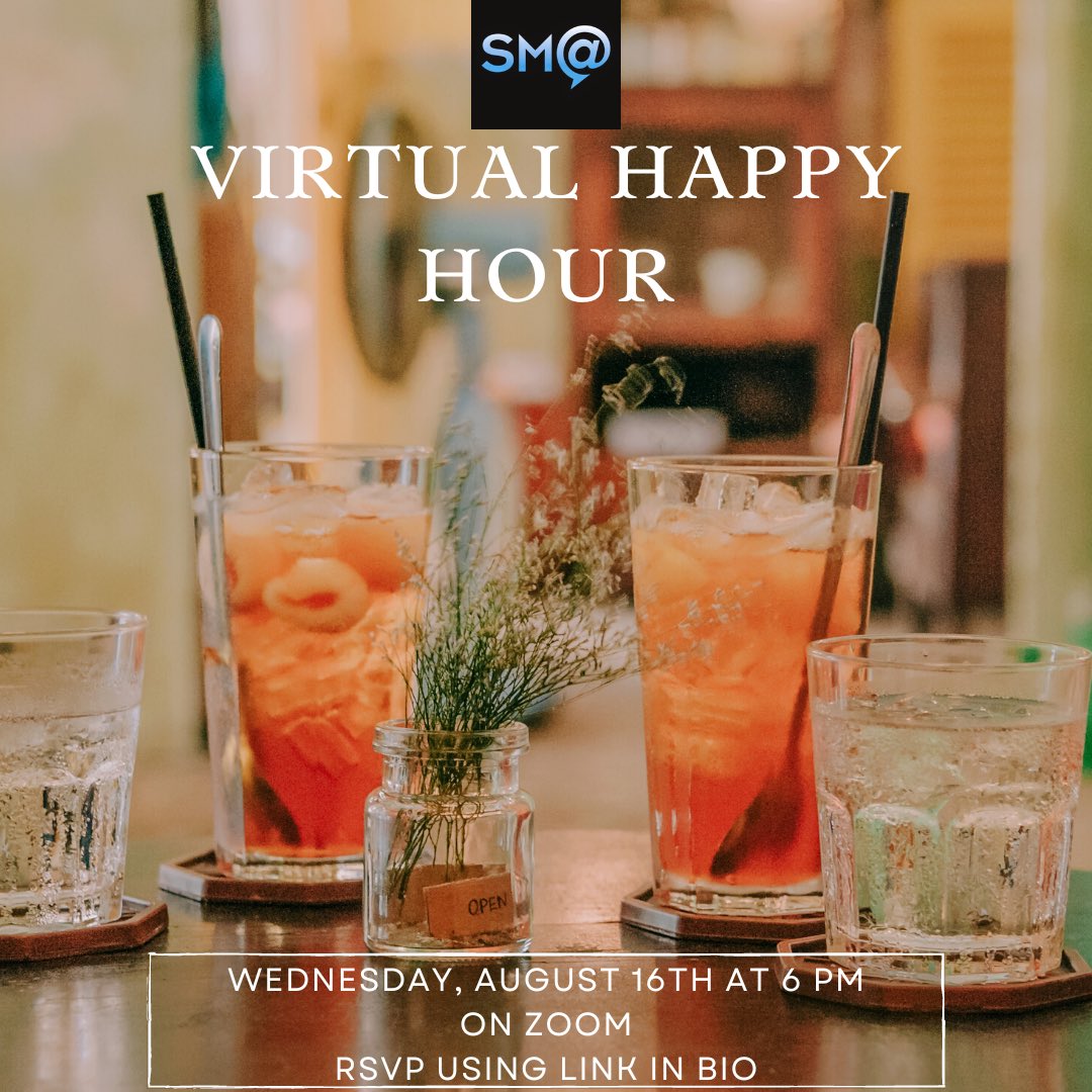 SoMeAssocNY's tweet photo. Grab a drink and join SMA on Wednesday for a virtual happy hour!

RSVP using the link in our bio or at https://t.co/4c8s2b2T0G

#socialmedia #networking #happyhour #virtualhappyhour #event https://t.co/w0hwxSw2Vw