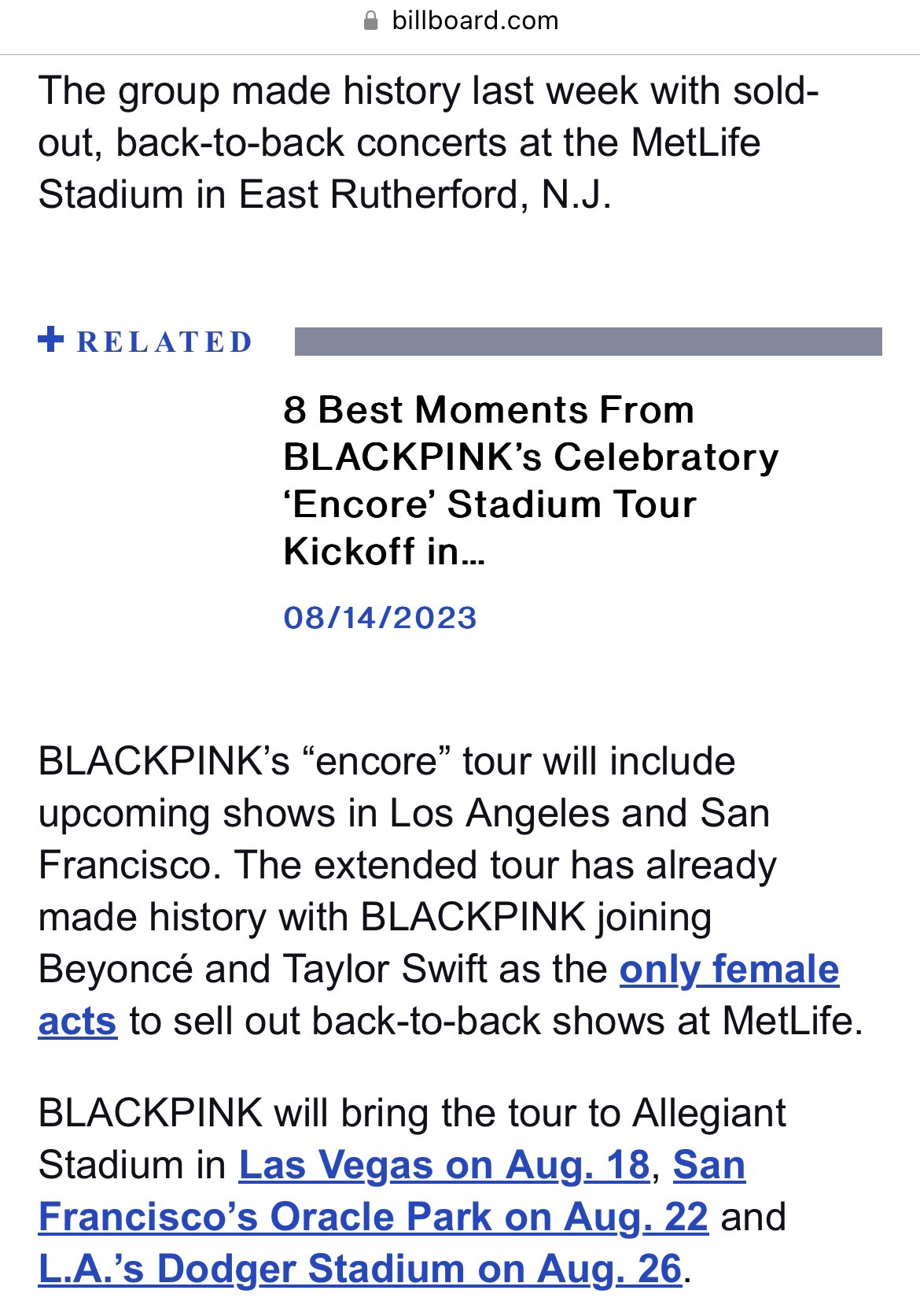 BLACKPINK bringing world tour to Allegiant Stadium