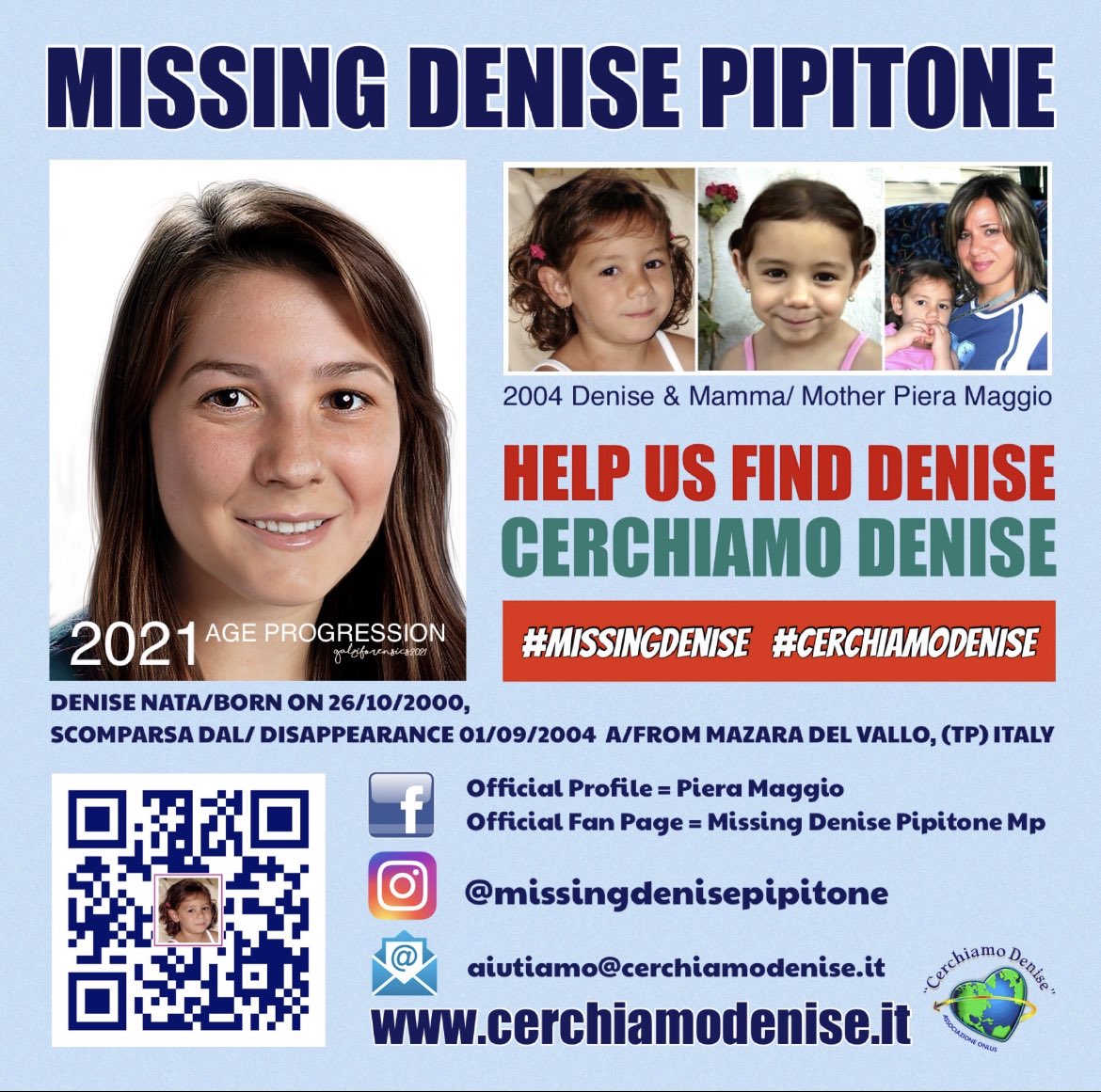 #DenisePipitone was abducted when she was almost 4 in 2004.
Please share to help find her 🩵#CerchiamoDenise #MissingDenise #Missing #MissingPerson #Italy #World #PopolodiDenise