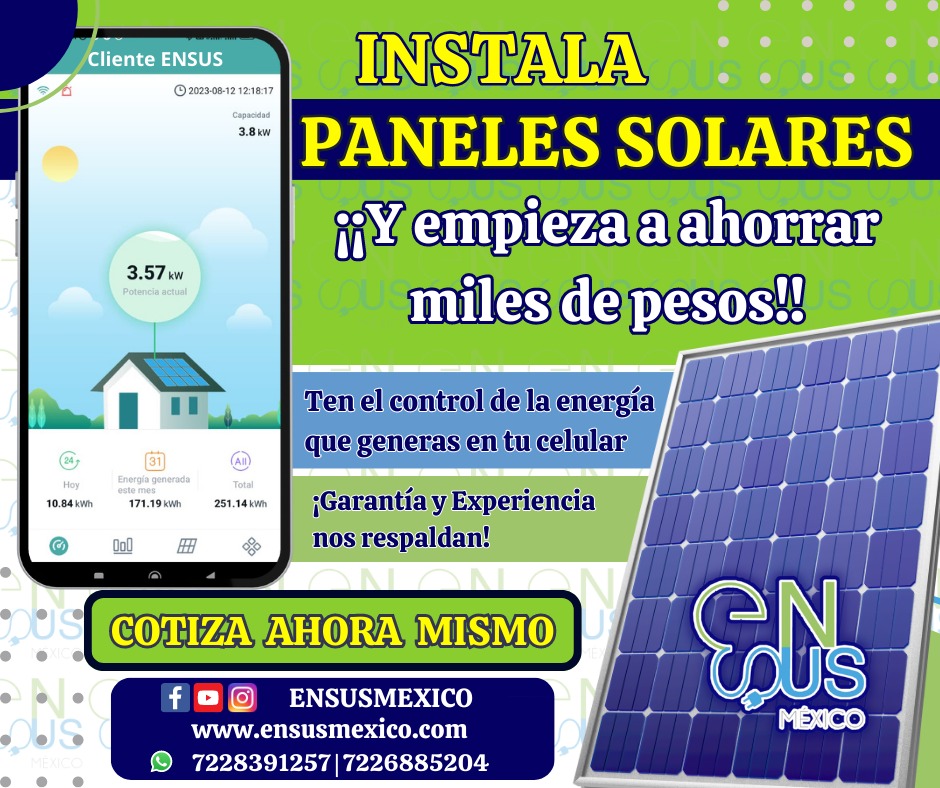 ENSUSMEXICO's tweet photo. ¿Gastas más de $1500 en tu recibo de luz?                                                                                                                    Te instalamos tus Paneles Solares👷🔧
Cotiza y ahorra el 90% en tu recibo de luz.
#panelessolares #energiasolar #Toluca https://t.co/Y3n1M6mwGX