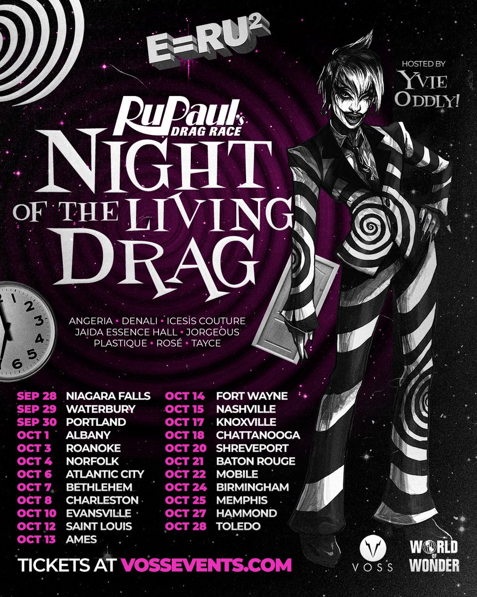 Voss Events (@vossevents) on Twitter photo <a href="/RuPaulsDragRace/">RuPaul's Drag Race</a> Night of The Living Drag 2023 is coming up Hosted by <a href="/OddlyYvie/">Yvie Oddly (blue checkmark)</a> with
<a href="/Angeriavm/">Angeria “The Queen” VanMicheals</a>
<a href="/itsqueenicesis/">Icesis Couture</a>
<a href="/jaidaehall/">Jaida Essence Yee-Hall Yall!!!!</a>
<a href="/Jorgeous_1/">Jorgemosa 💋</a> <a href="/plastiquetiara/">,</a> <a href="/its_tayce/">TAYCE</a>
<a href="/denalifox/">❄️Denali❄️</a> and <a href="/RoseSpitznogle/">Rose Spitznogle</a>
tickets at vossevents.com with <a href="/WorldOfWonder/">World of Wonder</a> <a href="/RuPaulsDragRace/">RuPaul's Drag Race</a> Night of The Living Drag 2023 is coming up Hosted by <a href="/OddlyYvie/">Yvie Oddly (blue checkmark)</a> with
<a href="/Angeriavm/">Angeria “The Queen” VanMicheals</a>
<a href="/itsqueenicesis/">Icesis Couture</a>
<a href="/jaidaehall/">Jaida Essence Yee-Hall Yall!!!!</a>
<a href="/Jorgeous_1/">Jorgemosa 💋</a> <a href="/plastiquetiara/">,</a> <a href="/its_tayce/">TAYCE</a>
<a href="/denalifox/">❄️Denali❄️</a> and <a href="/RoseSpitznogle/">Rose Spitznogle</a>
tickets at vossevents.com with <a href="/WorldOfWonder/">World of Wonder</a>