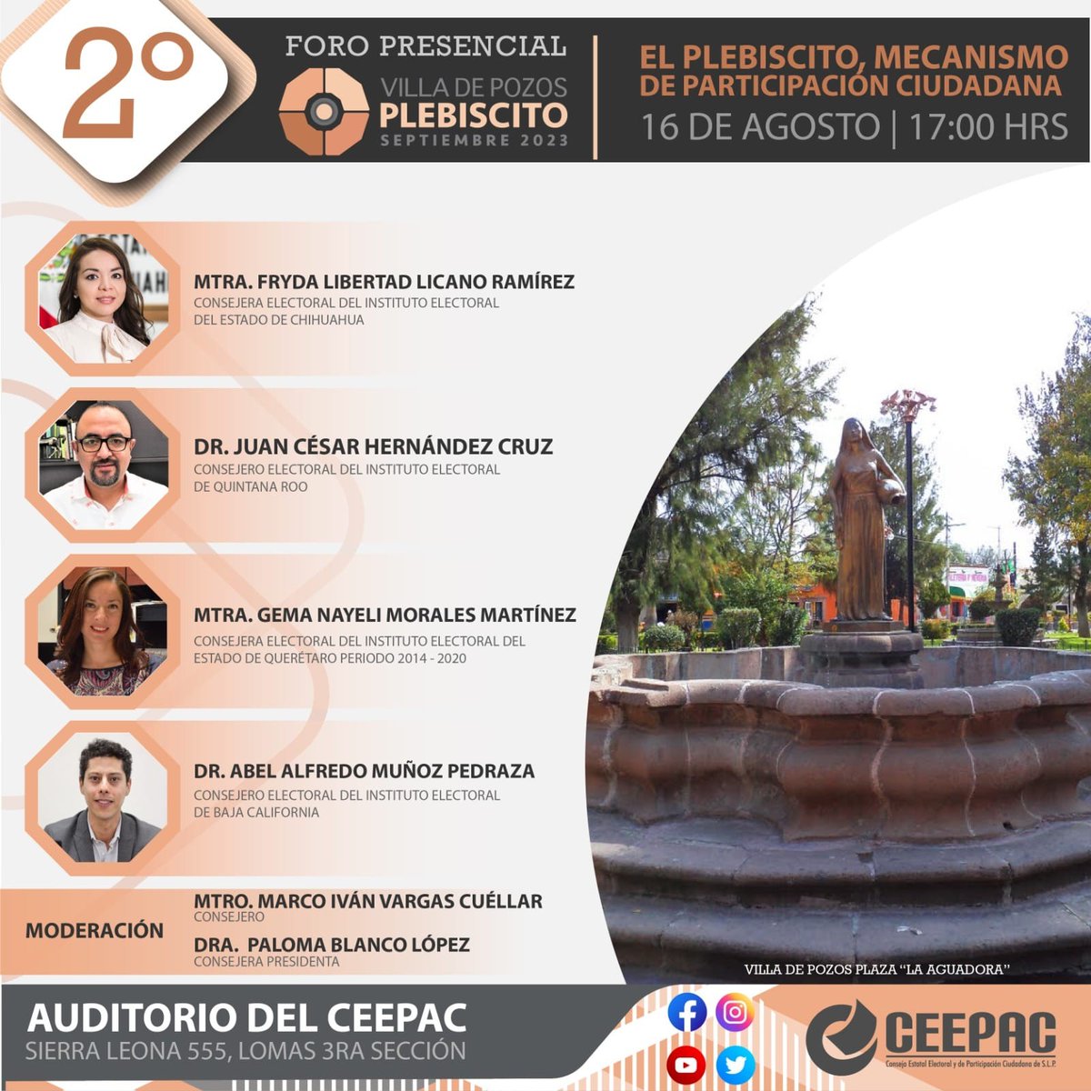 ceepac's tweet image. 👉Próximo miércoles 16 de agosto, se realizará el 2° foro denominado: "El Plebiscito, mecanismo de participación ciudadana. ¡Te esperamos!
⏰17:00hrs.
✍️Auditorio del CEEPAC.