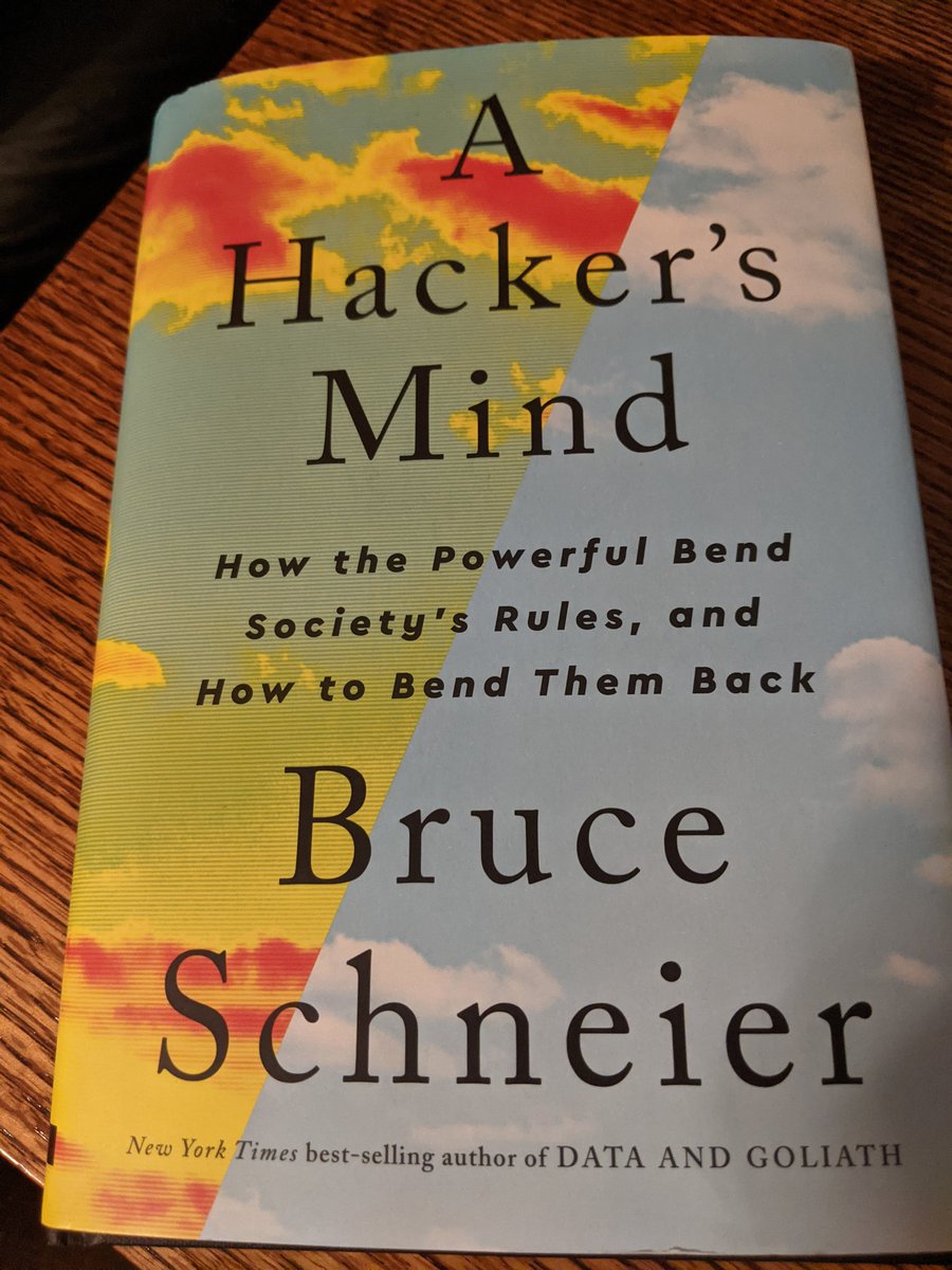 M2captechPhD's tweet image. Enjoying reading my signed copy of A Hacker&apos;s Mind. Thank you @schneierblog and @threatx_inc.