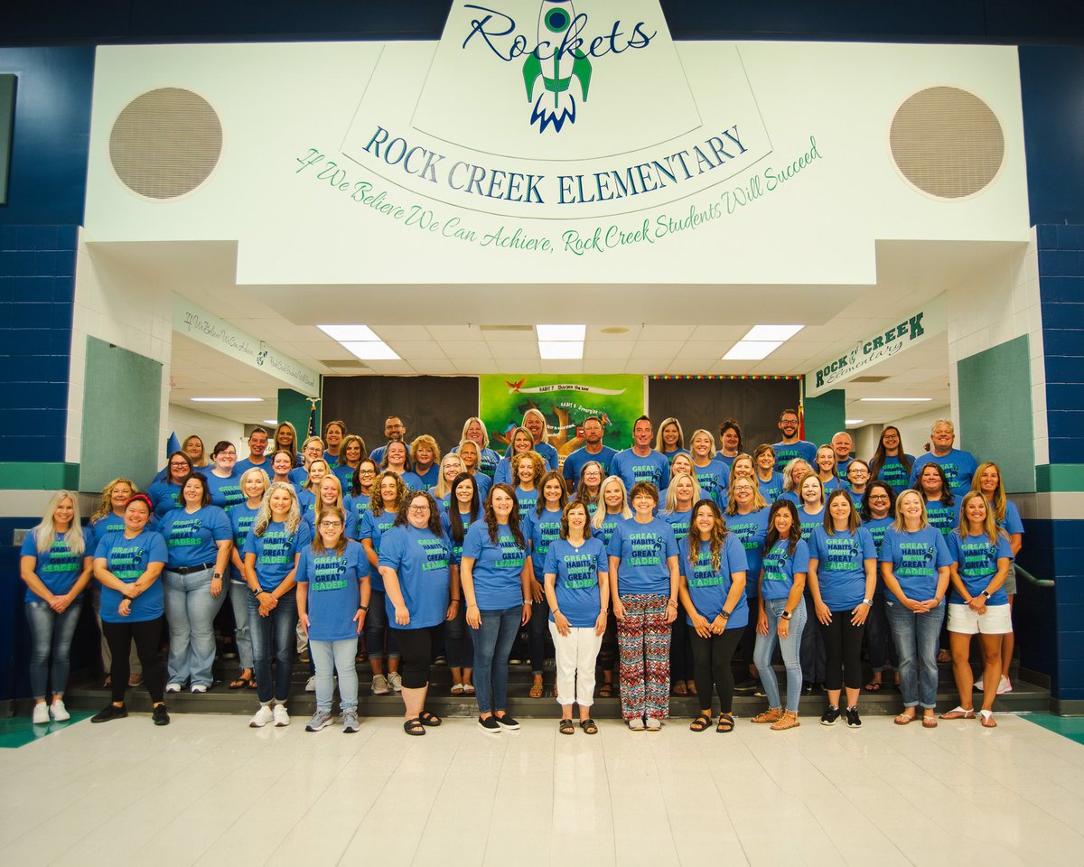 rceprincipal's tweet photo. Today our entire staff returned to Rock Creek! I am so thrilled to start year 10 in education with this outstanding crew who are committed to kids. I am blessed that I get to lead this amazing group who each inspire me. #greathabitsignitegreatleaders #rockets #leaderinmeschool https://t.co/3Yl45nXYBK