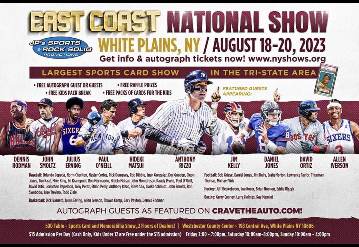 Come say hi at the largest #cardshow in NY #nyc #whodoyoucollect #whiteplainsny august 18-20