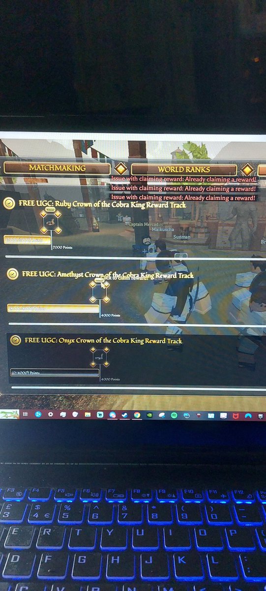 @LionheartsCS Any idea where I'm unable to claim the crowns, keep getting the same error for both on first click for both, tried resetting game. Not got either in inventory