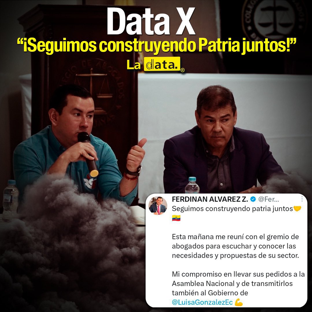 ElDatoEcua's tweet image. #DataX “¡SEGUIMOS CONSTRUYENDO PATRIA JUNTOS!”

El candidato a Asambleísta, Ferdinan Álvarez, continúa compartiendo su plan de trabajo que desempeñará en caso de llegar a la Asamblea Nacional.

Ferdinan aseguró “Esta mañana me reuní con el gremio de abogados para escuchar y…