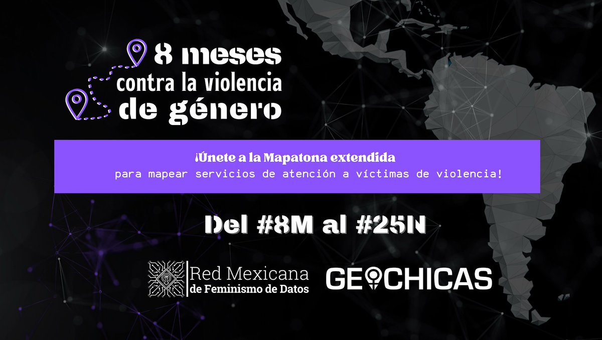 Escuela de Datos (@escueladedatos) on Twitter photo #LATAM |
🚨 ¡Atención, comunidad datera! 🚨
💻🗺️ ¡Faltan 5⃣ DÍAS para la 6.ª sesión de la Mapatona Extendida!
📍🟣 ¡Échense un clavado con @GeoChicasOSM y <a href="/red_mx_datosfem/">Red mexicana de feminismo de datos</a> para mapear juntxs servicios a víctimas de violencia!
📋¡Inscríbanse YA! ➡️ bit.ly/RMFDMX #LATAM |
🚨 ¡Atención, comunidad datera! 🚨
💻🗺️ ¡Faltan 5⃣ DÍAS para la 6.ª sesión de la Mapatona Extendida!
📍🟣 ¡Échense un clavado con @GeoChicasOSM y <a href="/red_mx_datosfem/">Red mexicana de feminismo de datos</a> para mapear juntxs servicios a víctimas de violencia!
📋¡Inscríbanse YA! ➡️ bit.ly/RMFDMX