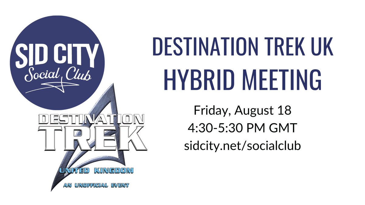Heading to @desttrek this weekend? Join the #SidCitySocialClub for a mix-and-mingle event at 4:30 pm GMT! Can't attend IRL? Join us on Zoom instead! More info at sidcity.net/socialclub.