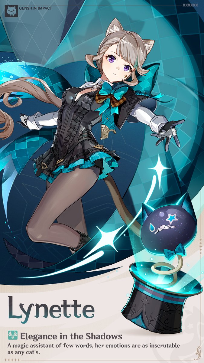 GenshinImpact's tweet photo. #GenshinImpactFontaine #GenshinImpact #Lynette

Lynette: Elegance in the Shadows — "Ow... that hurts my ears."

Hello, Travelers~ Today, we will be introducing a new character, Lynette! Taciturn and reserved, the emotions of this magic assistant are as inscrutable as a cat's. Let's get to know her together!

See Full Details: https://t.co/BrADJlhvn7