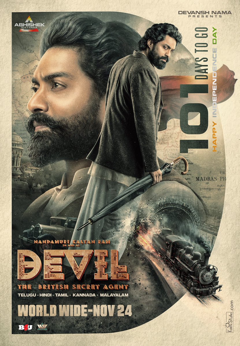 The #Devil will thrill you in cinemas from Nov 24.
Directed by @NaveenMedaram 

poster design: @kaanistudio
photo shoot: @bnaveenkalyan1 

@NANDAMURIKALYAN @iamsamyuktha_ @soundar16
@SrikanthVissa @rameemusic @vasupotini
@mohitrawlyani @AbhishekPicture #KalyanRam