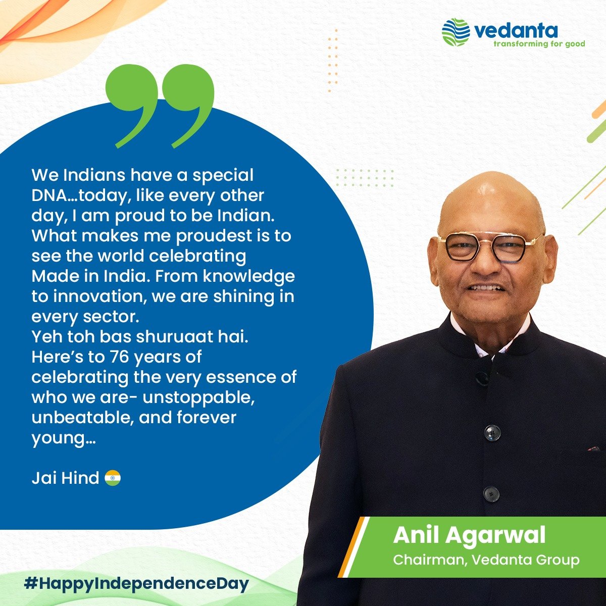 Happy Independence Day!!🇮🇳 

#Vedanta #TransformingForGood #SesaGoa #IndependenceDay
