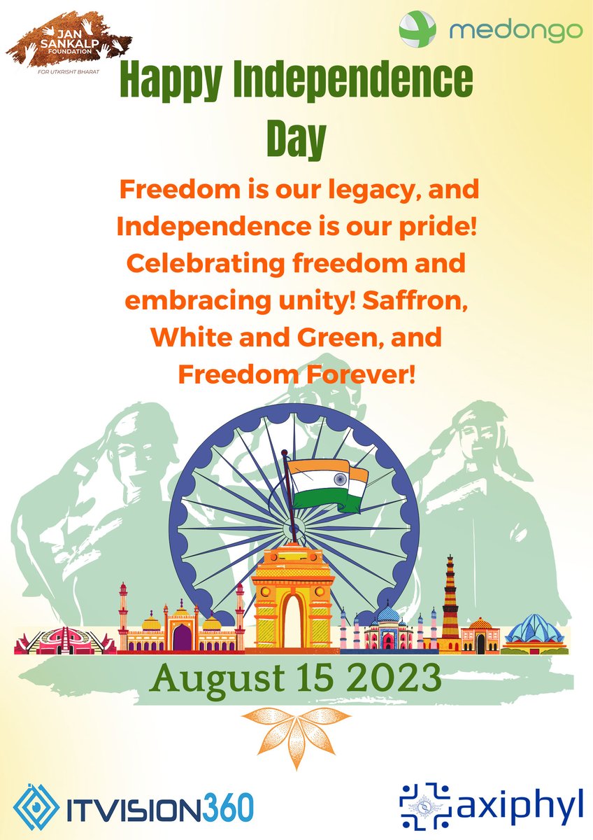 MedongoH's tweet photo. May the glory of this day be your inspiration for tomorrow! “On this special day, let's remember our past, celebrate our present, and dream of a brighter future. Happy Independence Day!” #jansankalp #15august2023 #IndependenceDayIndia 
@krishnammagaru @AnandDasari @neerasingh11 https://t.co/YXUJ695srg