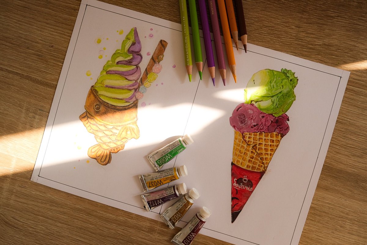 AmelAudz's tweet photo. Waffle or fish cone #icecream #drawing #painting https://t.co/hHB5UGj5Ji