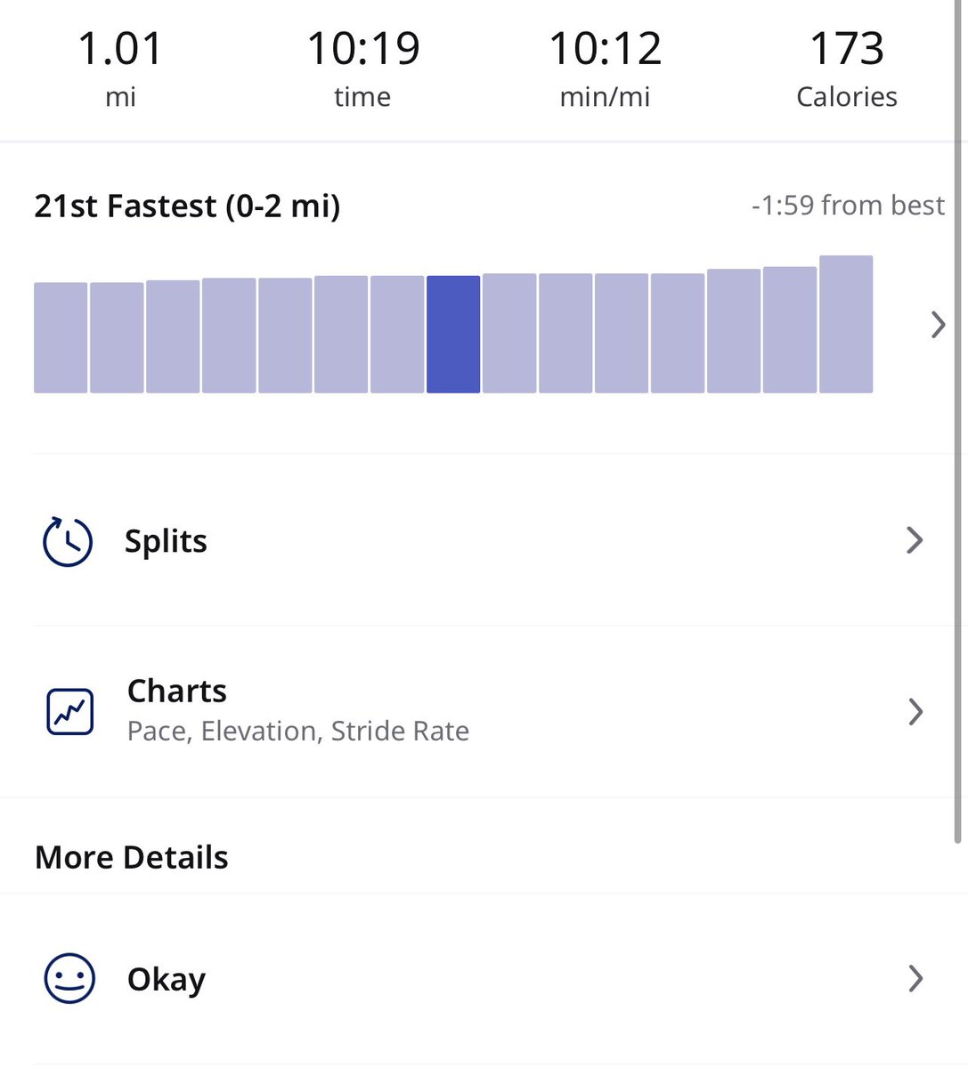 Day 15

Not a bad mile counting I ate fries and Wingstop wings 10 minutes before running.