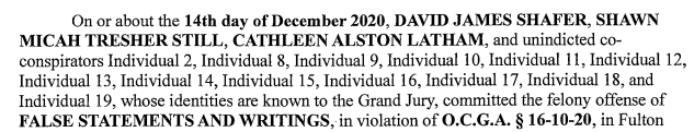 MsSamAdams's tweet photo. 13 of the 30 unindicted co-conspirators are listed in the sections on fake electors as "Individuals." 

3 fake electors are named. There were 16 total, so it's likely the remaining 13, listed below are these "Individuals."

@maddow https://t.co/y47tofqQ5F