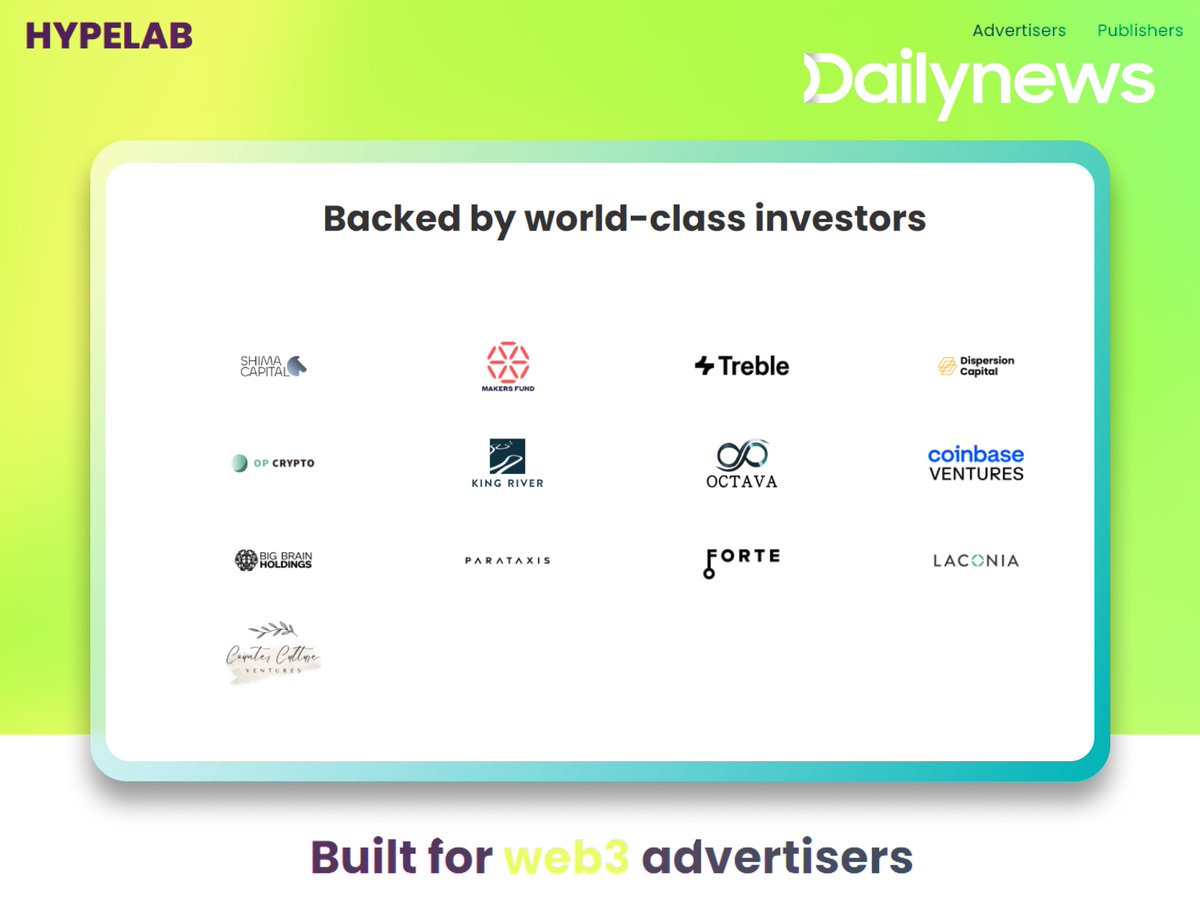dailynews_hub's tweet photo. #HypeLab, the web3 advertising startup, just raised $4M in seed funding, backed by visionary investors like #ShimaCapital & #MakersFund. 

🎯 HypeLab's mission? 
Personalize ads by leveraging blockchain insights, connecting brands with the expanding web3 audience. As the internet transforms with blockchain, the ad industry evolves too, and HypeLab is leading the charge! 💡

HypeLab is ready to make waves in #Web3 advertising, utilizing on-chain data to connect with the expanding web3 audience. 

[https://t.co/pR1VxSmYAR]

#AdTech #Dailynews