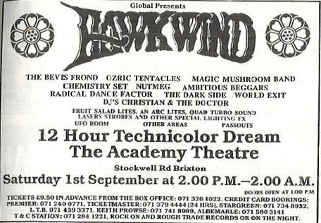 HawkAnniversary's tweet photo. On Sept 1, #Hawkwind played Southsea Bubble '70, Notting Hill Powis Square Carnival '71, Birmingham Kinetic Circus '72, Hastings Pier Pavilion '73, Plymouth Academy '86, Brixton Academy '90, London Borderline launch party '05 https://t.co/ouDyvbDLZB