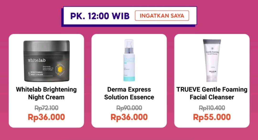 katalogshopee's tweet photo. Crazy beauty Deals Diskon 50% 😲
⏰12:00 WIB
1. Whitelab brightening night cream
🛒https://t.co/9gkmsNsZCf
2. Derma Express
🛒https://t.co/f8frYGmAvU
3. TRUEVE Facial cleanser
🛒https://t.co/4bvi8codyK https://t.co/b7SoS9UIC2