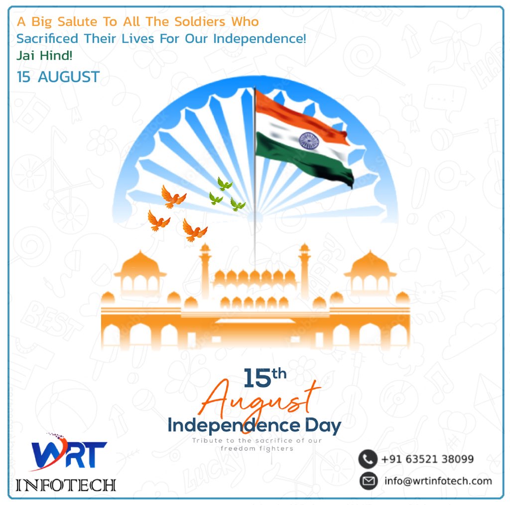 WrtInstitute's tweet photo. Thousands of soldiers laid down their lives so that we can live freely. We owe our freedom to the martyrs. 
Happy 77th Independence Day!
.
.
@WRT Infotech 
.
.
.
#august #independenceday #india #happyindependenceday #indian #jaihind #freedom #independence #independencedayindia https://t.co/RWMY8LjTNN