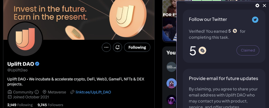 ThomasBouj's tweet photo. I followed Uplift on Twitter and was given 5 DappBack coins for such a simple interaction on social media! @UpliftDao @DappBackHQ https://t.co/Efp0PcqyNM