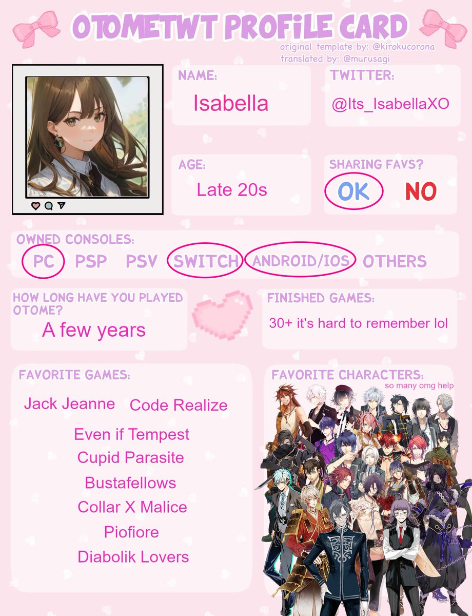 Its_IsabellaXO's tweet photo. New account so I gotta post an updated #otometwtintro😅There are more favourite characters but I couldn't fit them all in😭#otometwt #otomegames https://t.co/YRpIlBKtSM
