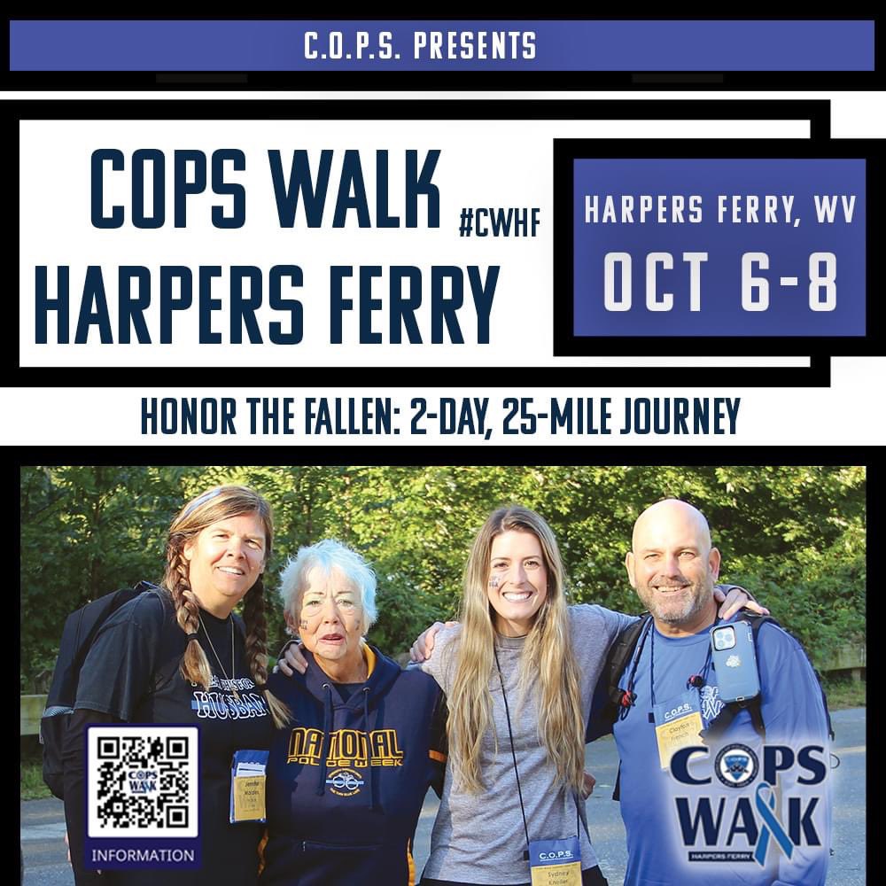 nationalcops's tweet photo. Don't forget, registration for COPS Walk Harpers Ferry 2023 is open! Join us in on October 6th-8th in for this 2-day, 25-mile journey! Register today: https://t.co/OVml48qtuw #CWHF #HonorTheFallen https://t.co/SwUC2n102l
