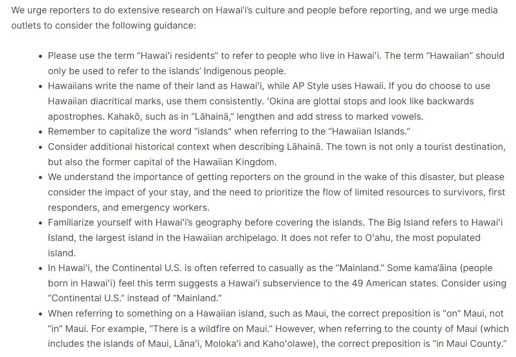 ChristineHitt's tweet image. Members of the media writing about Hawaiʻi: The ʻAhahui Haku Moʻolelo (Hawaiian Journalists Association) and @aaja have put together this guidance for you. Full statement at the link: aaja.org/2023/08/14/%ca…