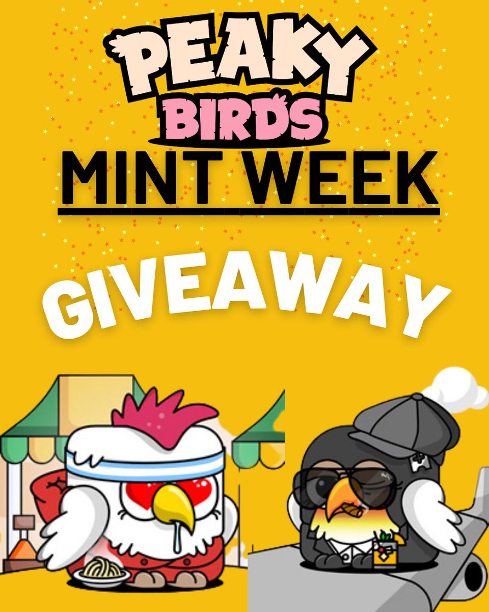 peaky_birds's tweet photo. 🚀🐦 Peaky Birds Minting Week Giveaway 🐦🚀

#PeakyBirdsNFT is ready to soar, and we want YOU to be a part of the journey

Our Mint is on the 17th of Aug, Join Discord to stay in the loop https://t.co/RVENnoCjI5

To celebrate our upcoming Peaky Birds Mint, we're giving away:

1️⃣ $20USDT to 2 lucky winners
2️⃣ Whitelist spots to 5 super lucky winners

Here’s how to join:
1️⃣ Follow @peaky_birds
2️⃣ Like and Retweet this post
3️⃣ Tag a friend in your flock

That's it! Easy, right? Don't miss your chance to be part of this journey 🐦

Ends on the 17th of Aug. Winners will be announced via our Twitter page.

#Peakybirds #Giveaways #USDT #jointheflock #mint