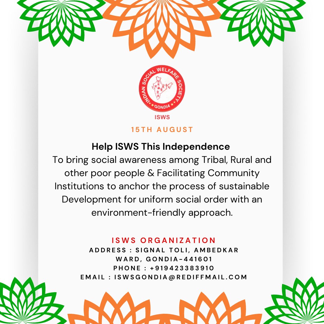 iswsgondia's tweet photo. As Independence Day approaches, ISWS reflects on the significance of this day. This Independence Day, let's pledge to make a difference. Support our initiatives that promote equality, education, and empowerment. 

Happy Independence Day! 

#happyindependenceday #ngo #india #isws https://t.co/Fb6mIaQWOy