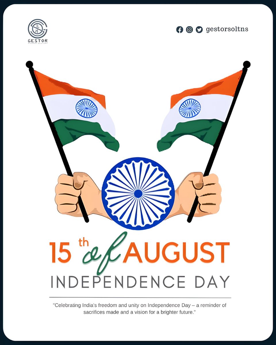 gestorsoltns's tweet photo. Happy Independence Day - August 15, 2023

"Celebrating India's freedom and unity on Independence Day – a reminder of sacrifices made and a vision for a brighter future."

#independenceday #august15 #india #freedom #unity #sacrifice  #Independenceday2023

@gestorsoltns https://t.co/xP6hLe8GaE