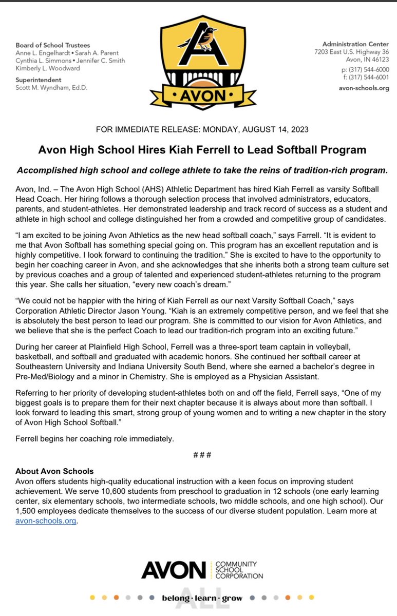 Avon High School Athletic Director tweet media