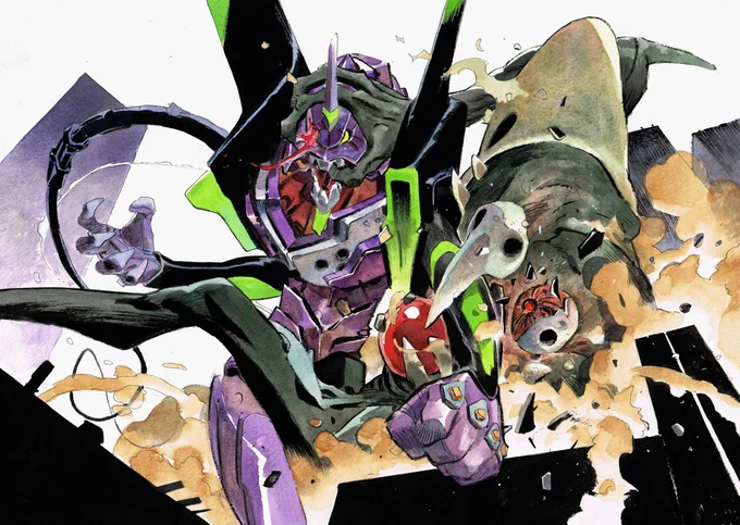 Assorted mecha commissions. All ink and watercolors  #gundam #evangelion #pacificrim
