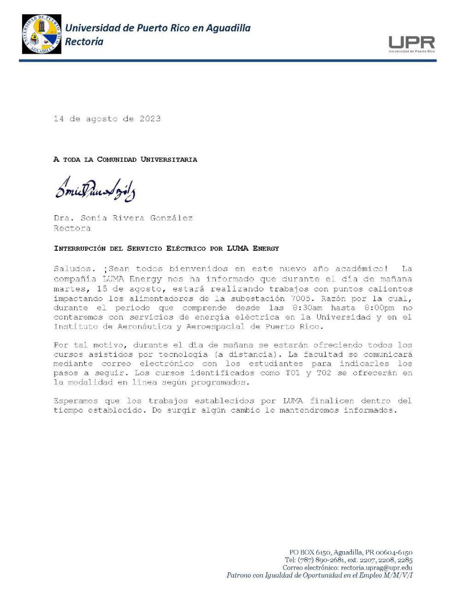 Atención❗️Tiburones &amp; Tintoreras🦈

!Comunicado Oficial! Interrupción de clases Presenciales mañana martes, 15 de agosto de 2023. Serán de forma remota, asistida por la tecnología.