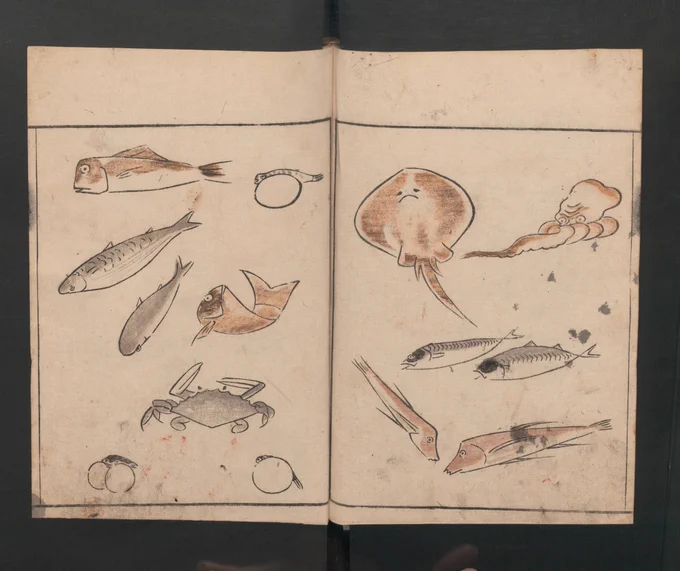 メトロポリタン美術館でもアーカイブされてました。エイと猿タワーと虎が特に好き。 鳥獣略画式 Abbreviated Drawing Styles for Birds and Animals (Chōjū ryakuga shiki) 