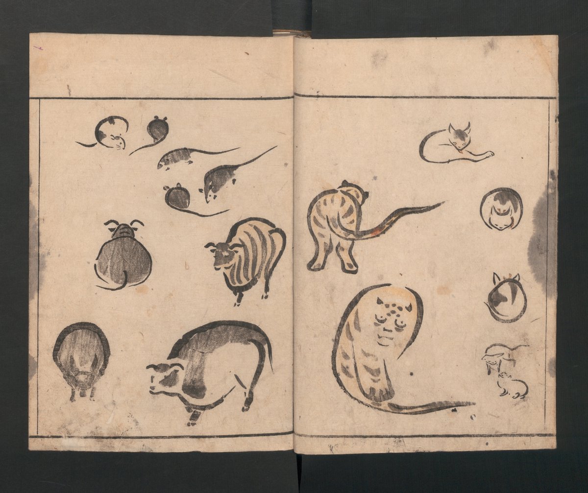 メトロポリタン美術館でもアーカイブされてました。エイと猿タワーと虎が特に好き。 鳥獣略画式 Abbreviated Drawing Styles for Birds and Animals (Chōjū ryakuga shiki) 
