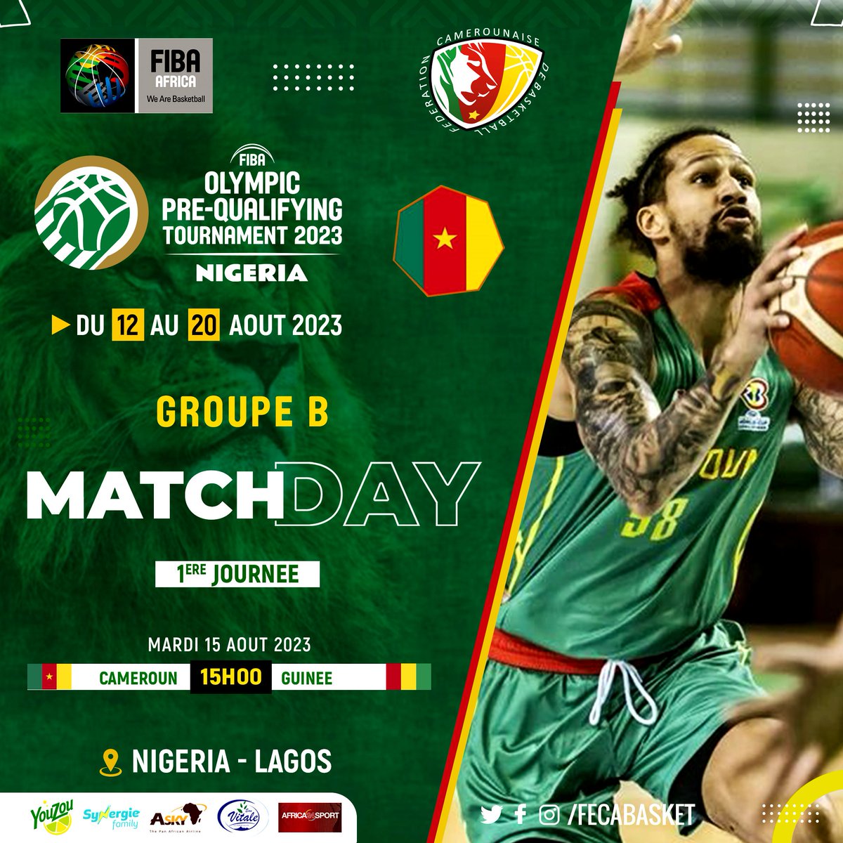 OLYMPIC PRE-QUALIFYING TOURNAMENT 2023-NIGERIA. Team Cameroon will take on Guinea for their first Game. NB: There will be no free broadcast on YouTube. All games will be shown on courtside1891.basketball #olympics2024 #basketball #fecabasket