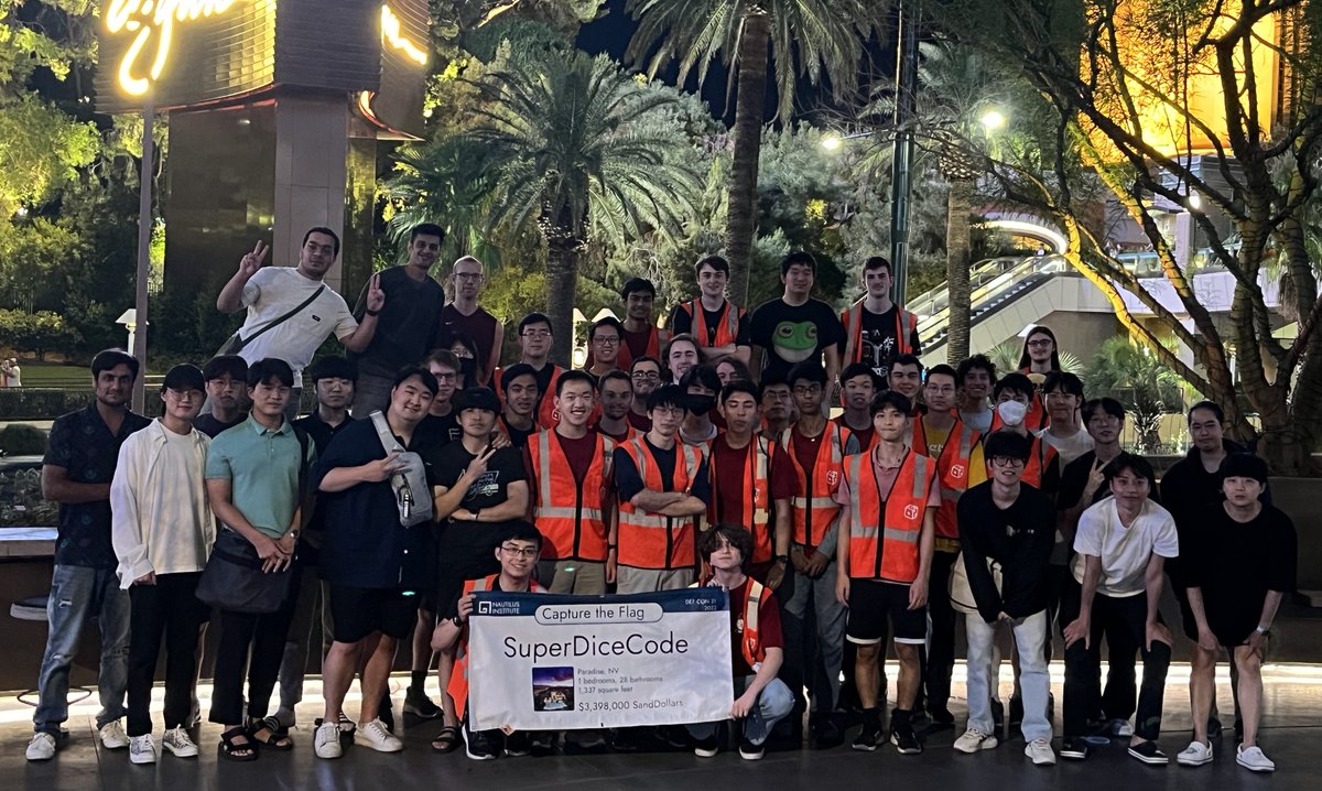 DiceGang (@dicegangctf) on Twitter photo We had a great time at DEF CON CTF with <a href="/SuperGuesser/">Super Guesser</a> and <a href="/codered_korea/">CodeRed.hackerteam</a>! Shout out to <a href="/osec_io/">OtterSec</a> for sponsoring our merch, and <a href="/MiscreantsHQ/">Miscreants</a> for the great shirt designs! We had a great time at DEF CON CTF with <a href="/SuperGuesser/">Super Guesser</a> and <a href="/codered_korea/">CodeRed.hackerteam</a>! Shout out to <a href="/osec_io/">OtterSec</a> for sponsoring our merch, and <a href="/MiscreantsHQ/">Miscreants</a> for the great shirt designs!