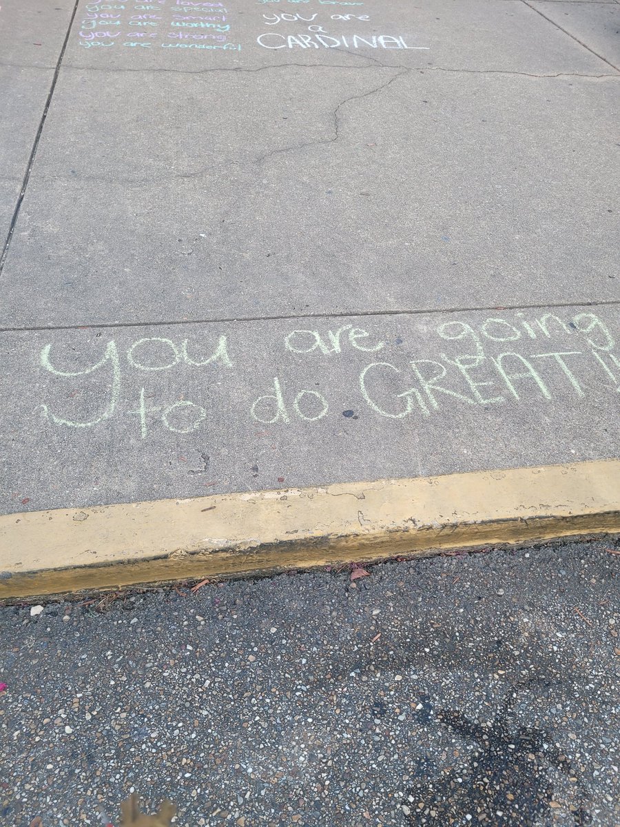 nikki_natt's tweet photo. Students came up yesterday evening to write words of encouragement on the front entrance sidewalks! We truly have some great kids! Set such a positive tone for the school year! #kidness #cfhs #cardinalpride #greatfirstdayback https://t.co/3VkBWxlEy4
